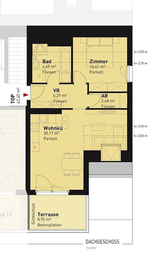 z Grundriss - Adalbert Stifter-Gasse: 2 Zimmer mit Fernblick, Dachgeschoss, Klimaanlage